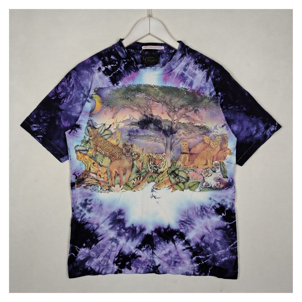 Vintage Chapman Graphics Tie Dye Jungle Cat T-Shirt Single Stitch Large Purple